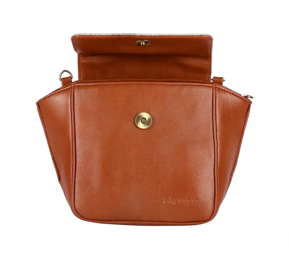 Tan & Golden Flap Sling Bag