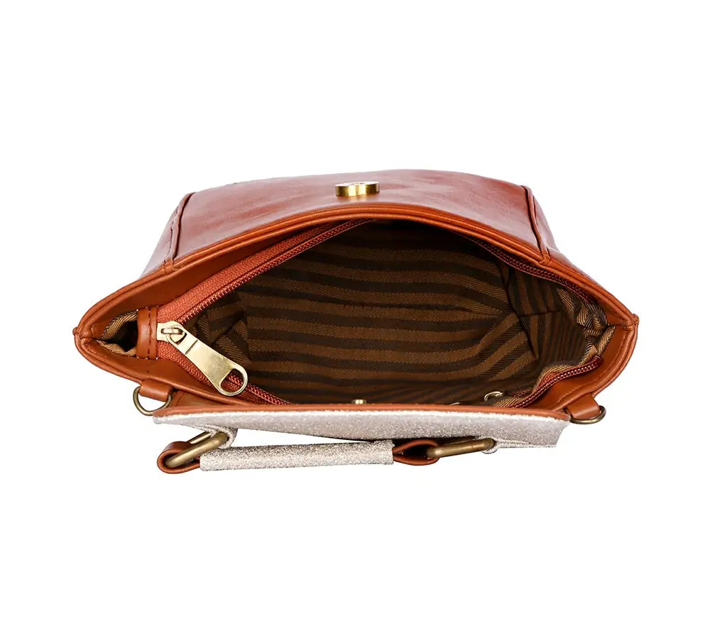 Tan & Golden Flap Sling Bag