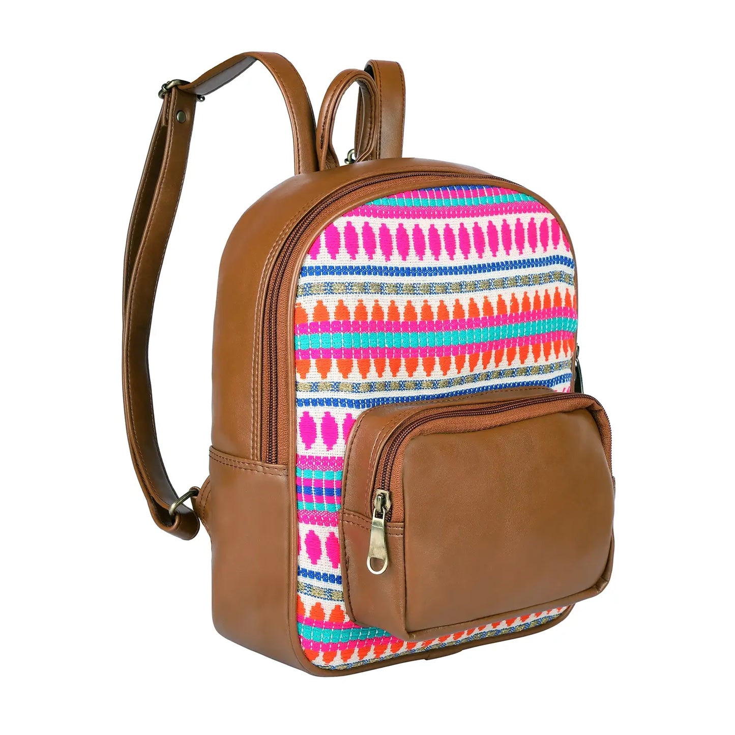 Tan & Pink  Colourful Backpack Bag